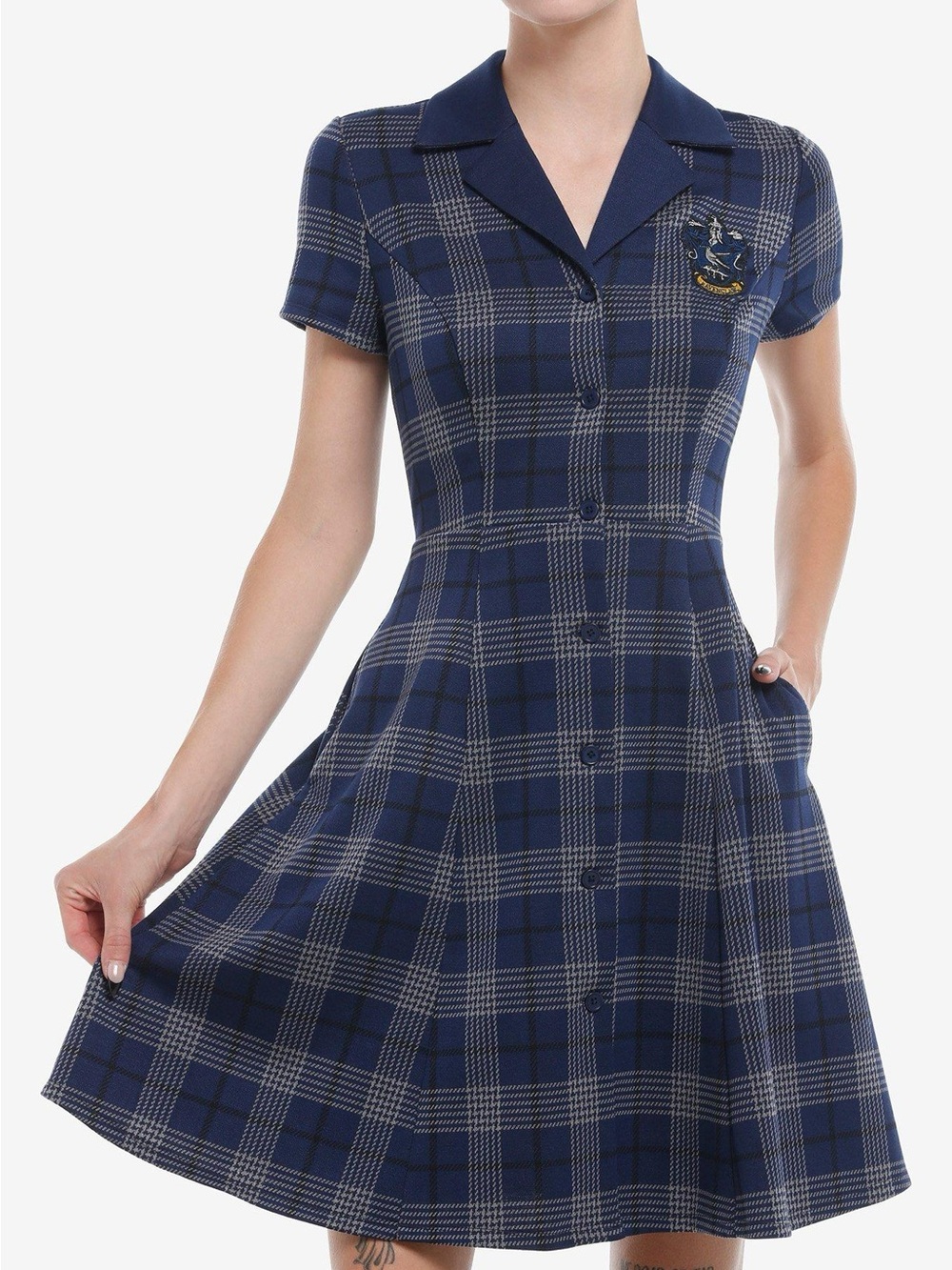 Harry Potter Her Universe Ravenclaw Plaid Navy Short-Sleeve Fit & Flare Dress